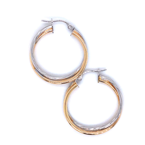 9ct Gold Two-tone Twist Hoop Earrings GE939