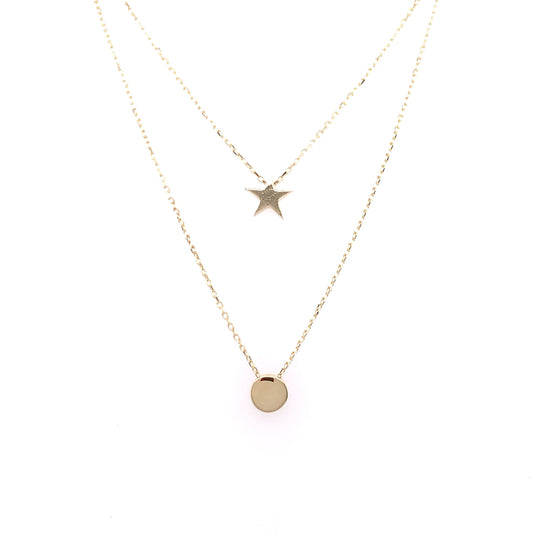 9ct Gold Layered Star & Disc Necklace GP580