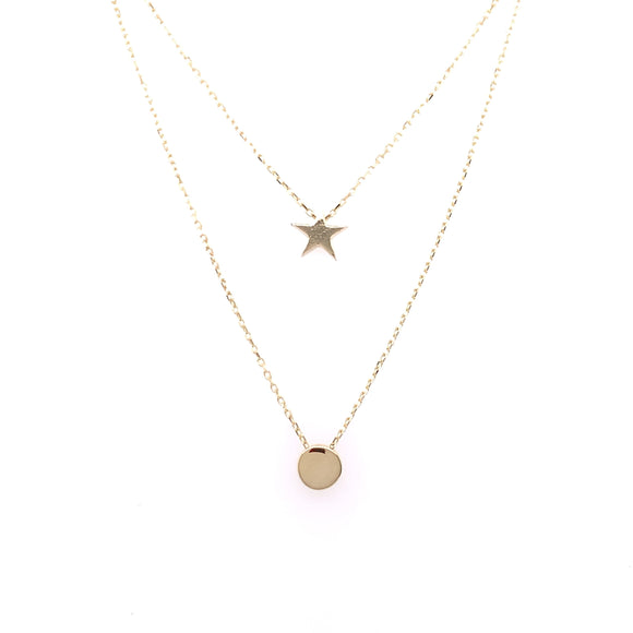 9ct Gold Layered Star & Disc Necklace