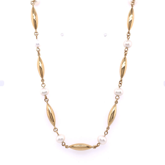 9ct Gold Freshwater Pearl & Bar Necklet