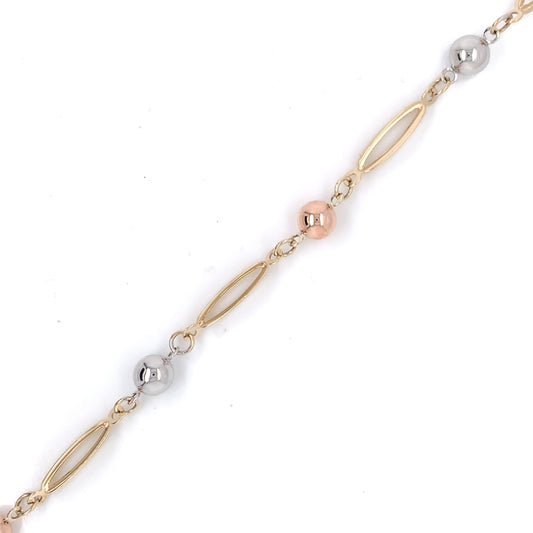 9ct Gold 3-Colour Beaded Bracelet