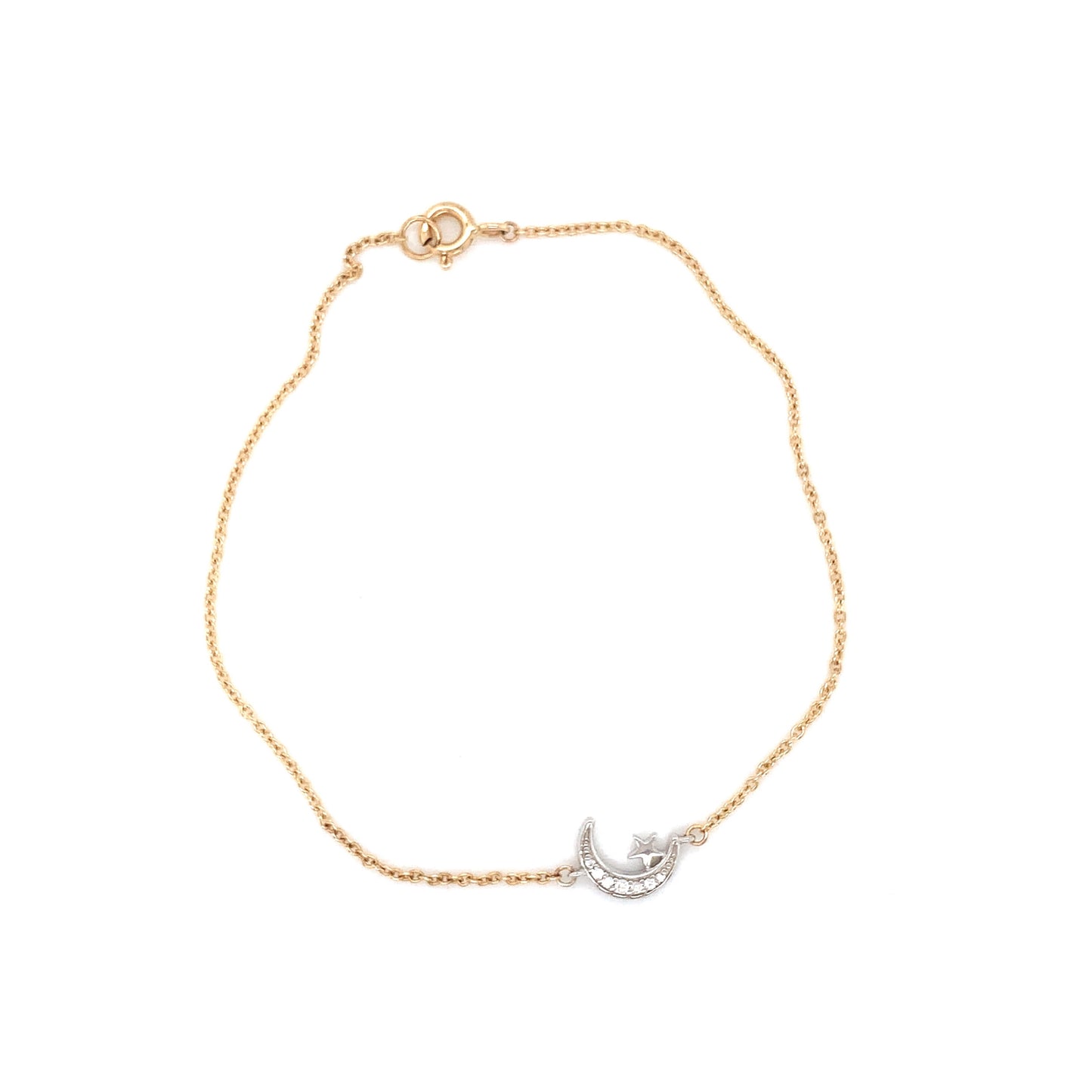 9ct Gold Crescent CZ Moon & Star Bracelet