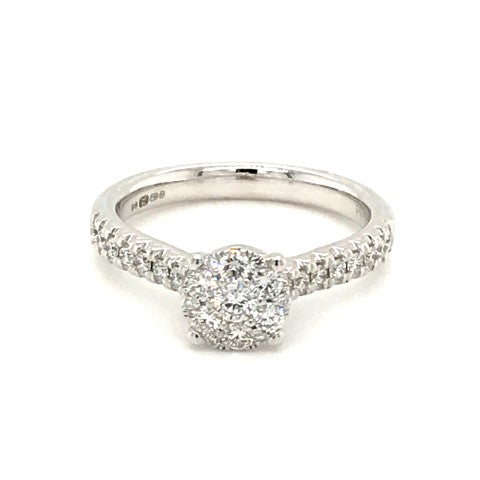 9ct White Gold Diamond Halo 0.52ct Engagement Ring