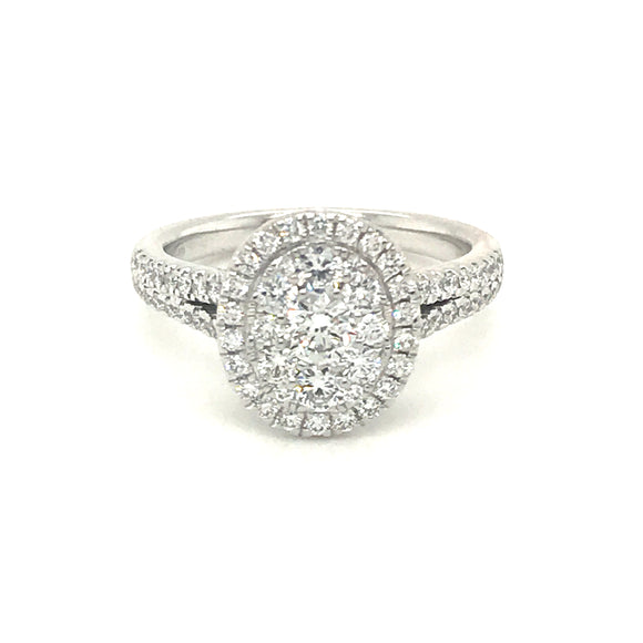 9ct White Gold Diamond Oval Halo 0.52ct Engagement Ring