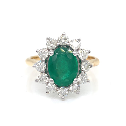 18ct Gold Emerald & Diamond 0.75ct Oval Cluster Ring