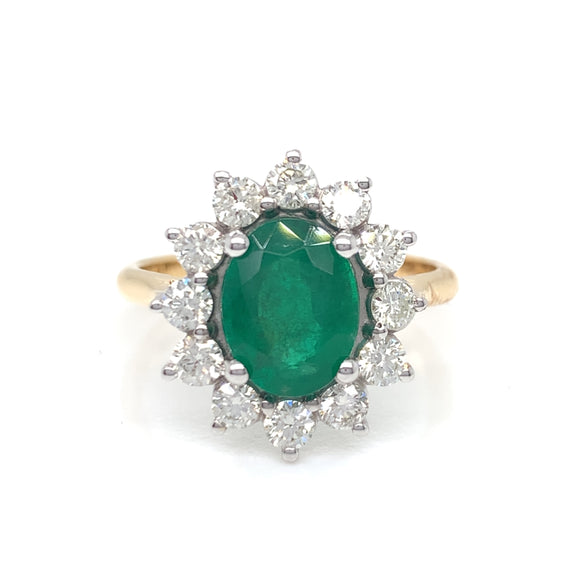 18ct Gold Emerald & Diamond 0.75ct Oval Cluster Ring
