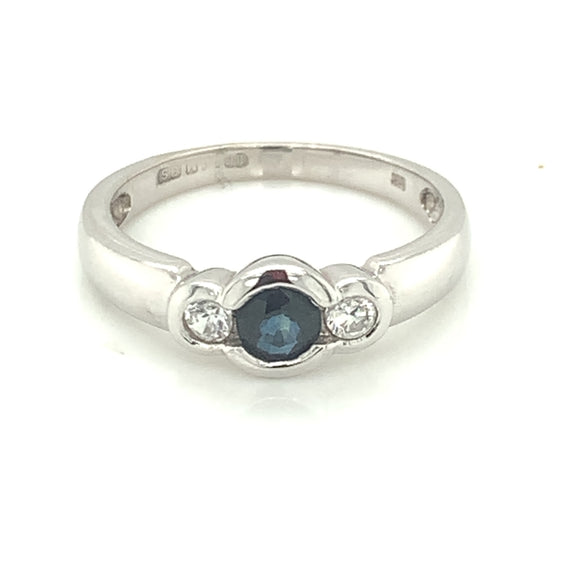 9ct White Gold Sapphire & CZ Ring