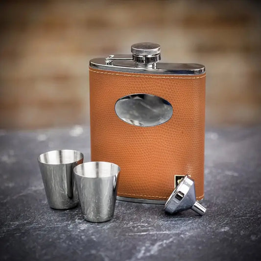 Tan Leather Flask in Presentation Box - 6oz