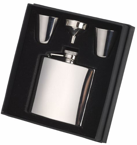 HIP FLASK, 2 CUPS, FUNNEL IN PRESENTATION BOX