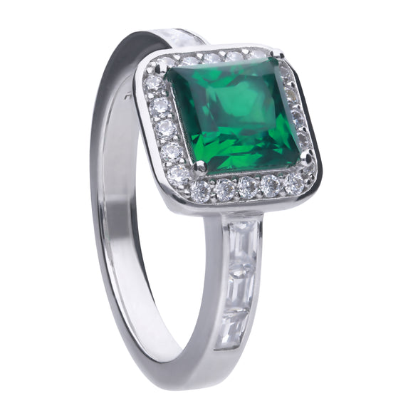 Diamonfire Art Deco style Emerald CZ Pavé Ring R3749