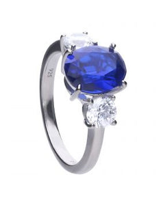 Diamonfire Blue Sapphire Zirconia Oval Trilogy Ring R3762