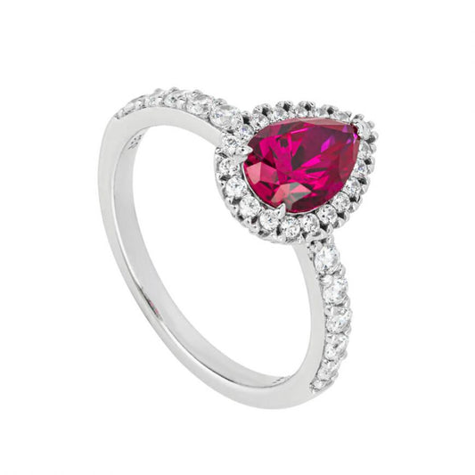 Diamonfire  Red Zirconia Teardrop Ring With Pave Surround (R3816)