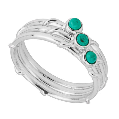 Sterling Silver Green Magnesite Triple Ring R3839G