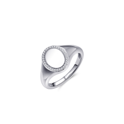 Sterling Silver Oval CZ Border Signet Ring