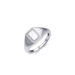 Sterling Silver Oblong CZ Border Signet Ring