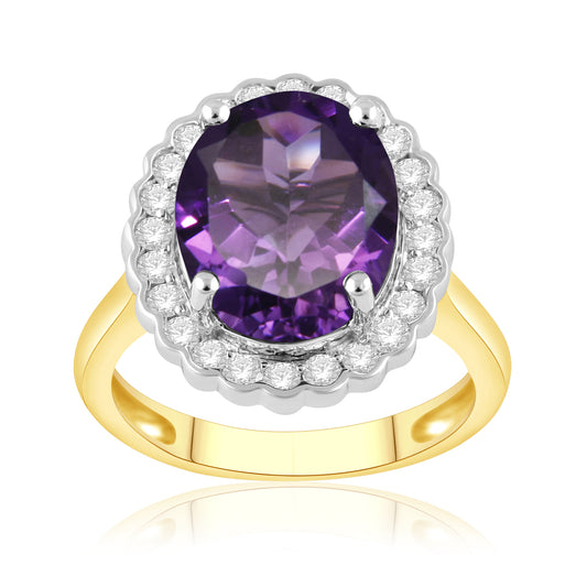 9ct Gold Amethyst & Diamond Cocktail Ring