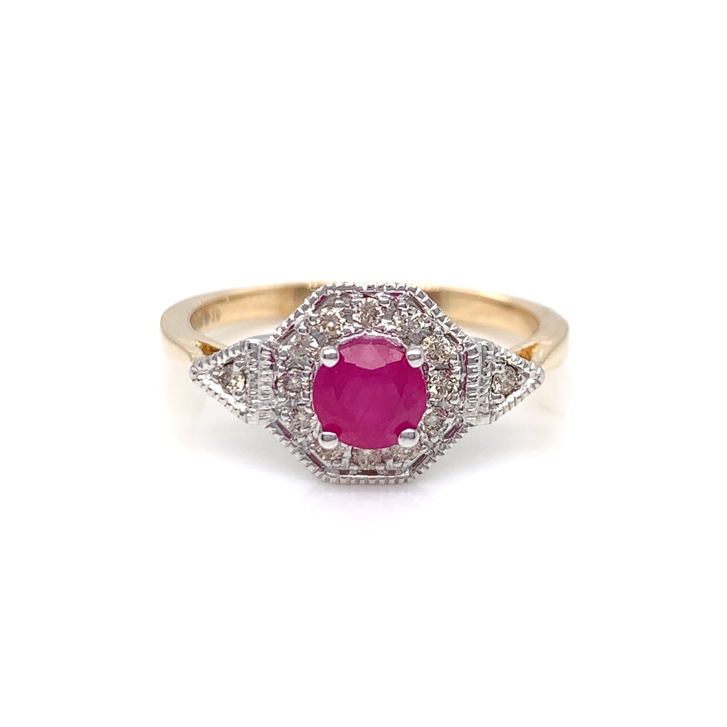 9ct Gold Ruby & Diamond Vintage Style Ring