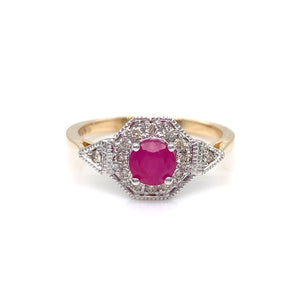 9ct Gold Ruby & Diamond Vintage Style Ring