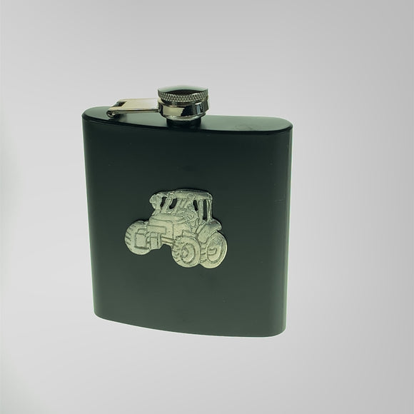 Black Tractor Badge Hip Flask Set