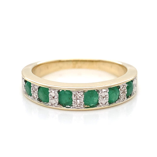 9ct Gold Emerald and Diamond Band