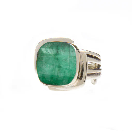 Gallardo & Blaine Sterling Silver Art Deco Rough Emerald Ring