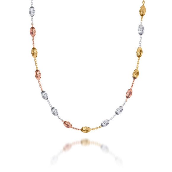 Real Effect necklace with rose, gold and silver beads
