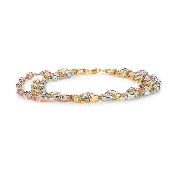 Real Effect 3-Row Bracelet with rose, gold and silver beads RE7RWY