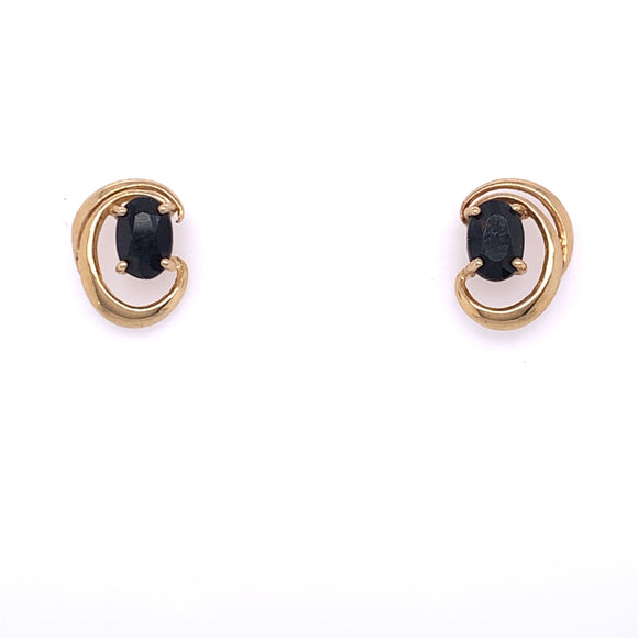 9ct Gold Real Sapphire Oval Swirl Stud Earrings
