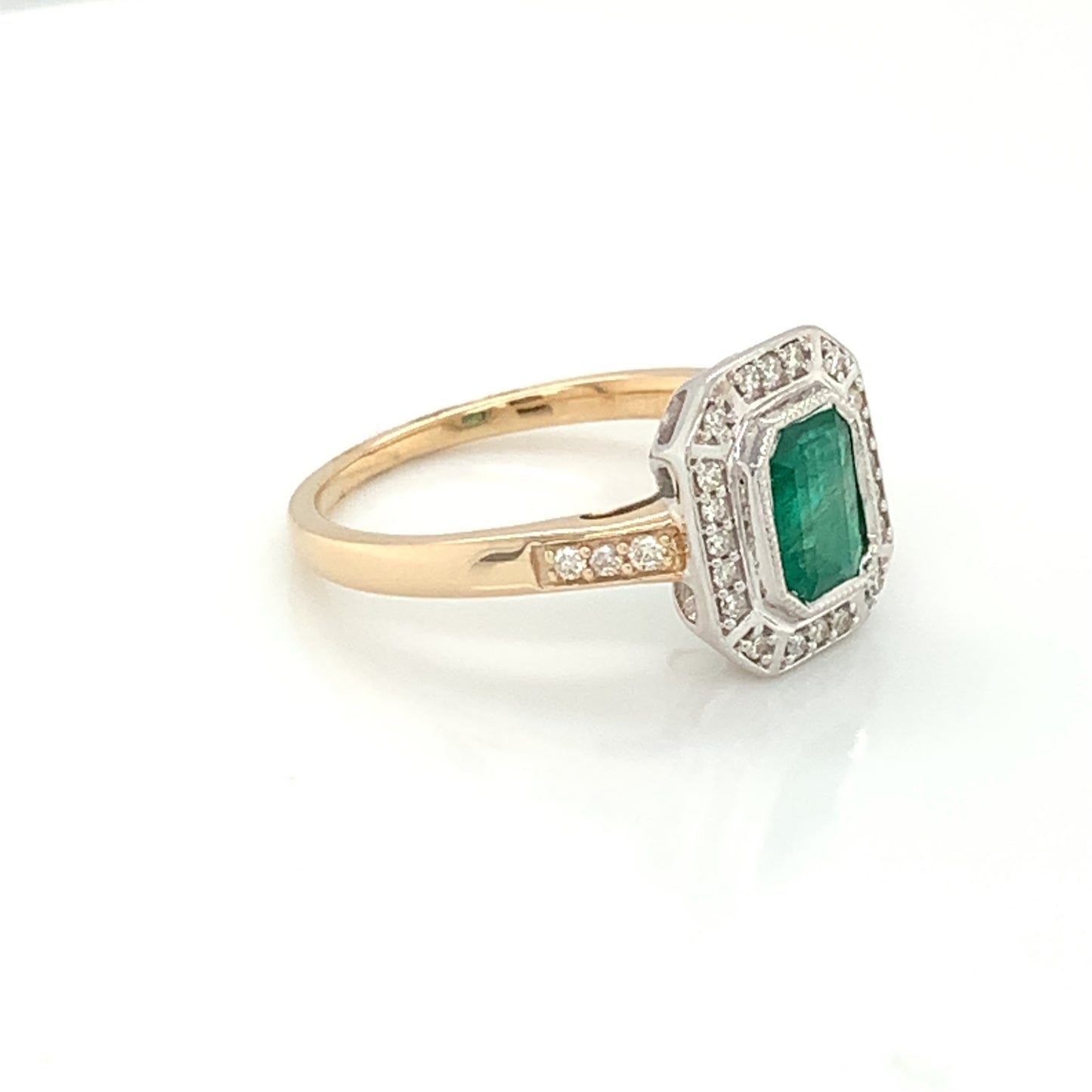 9ct Gold Vintage Style Emerald & Diamond Ring