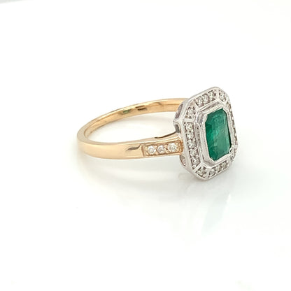 9ct Gold Vintage Style Emerald & Diamond Ring GRE108