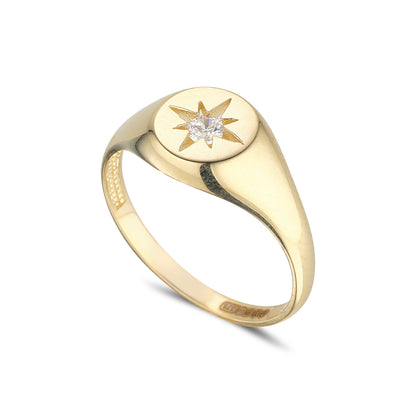 9ct Gold Round CZ Signet Ring GRZ334