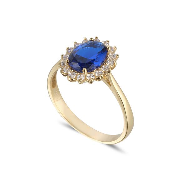 9ct Gold Synthetic Sapphire & CZ Cluster Ring