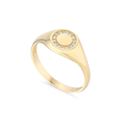 9ct Gold CZ Round Signet Ring