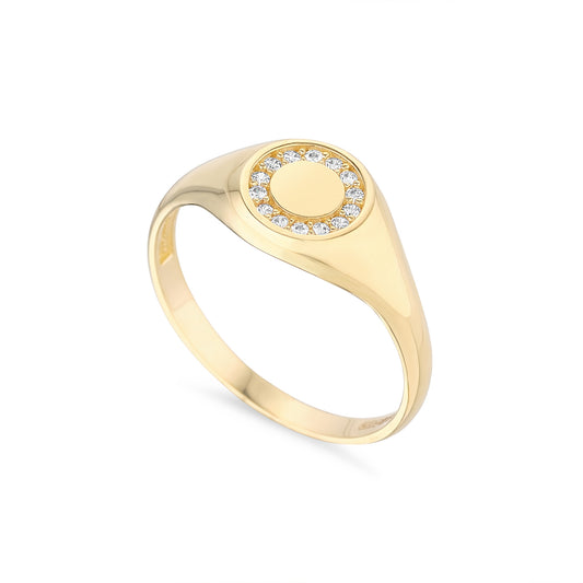 9ct Gold CZ Round Signet Ring GRZ300