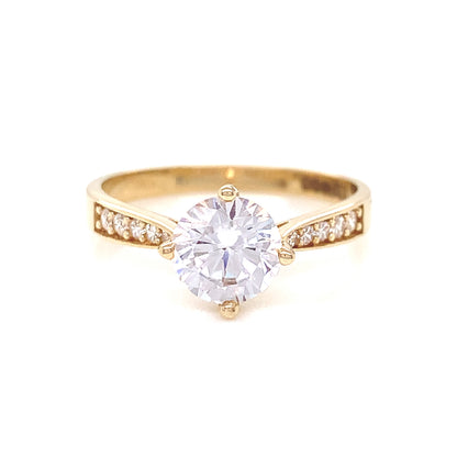 9ct Gold CZ Solitaire Ring Pavé Shoulders