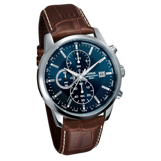 Lorus Men's Steel Chronograph Leather Strap Watch