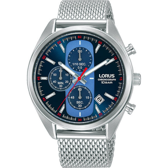 Lorus Men's Steel Blue Chronograph Mesh Bracelet Watch RM353GX9