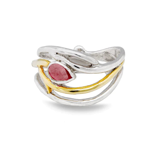 Gallardo & Blaine Sterling Silver Peacock Ring with Rough Ruby