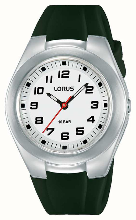 Lorus Dark Green Silicone Strap and White Dial 100M SWIM SAFE RRX85GX9