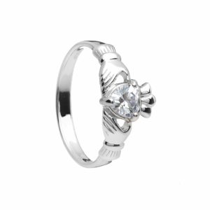 Sterling Silver Birthstone Claddagh Ring April