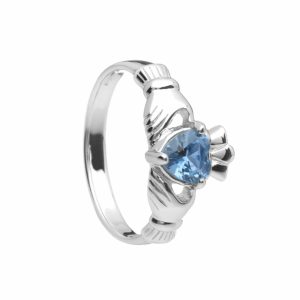 Sterling Silver Birthstone Claddagh Ring December