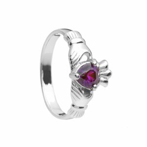 Sterling Silver Birthstone Claddagh Ring February