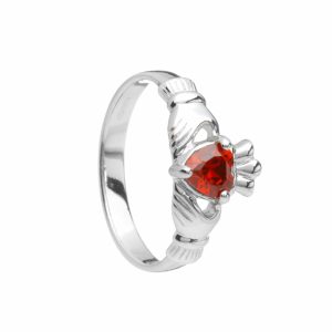 Sterling Silver Birthstone Claddagh Ring January