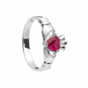 Sterling Silver Birthstone Claddagh Ring July