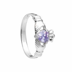 Sterling Silver Birthstone Claddagh Ring June