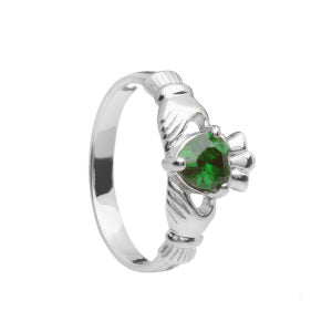 Sterling Silver Birthstone Claddagh Ring May