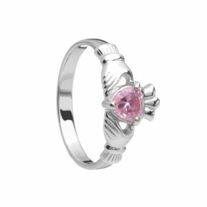 Sterling Silver Birthstone Claddagh Ring October