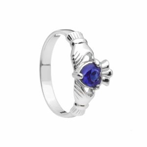 Sterling Silver Birthstone Claddagh Ring September