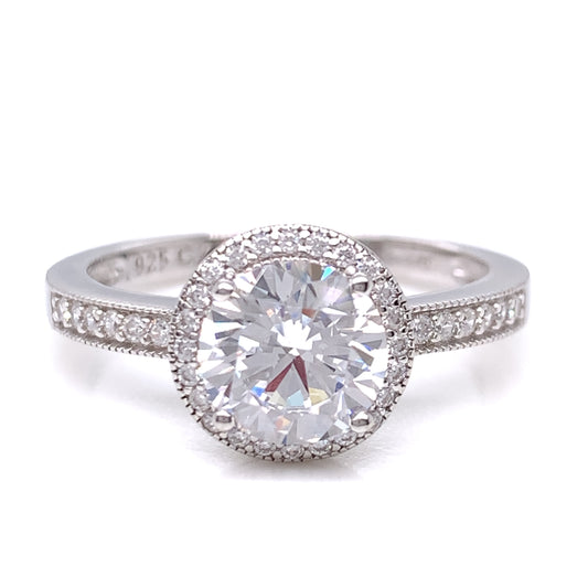 Sterling Silver CZ Antique Style Halo Ring RSE052