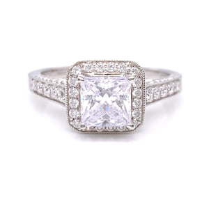 Sterling Silver CZ Antique Style Square Halo Ring RSE053
